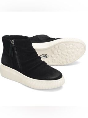 Sofft Portland Black Suede Slip-on Zip Heeled Bootie Sneaker Size 11